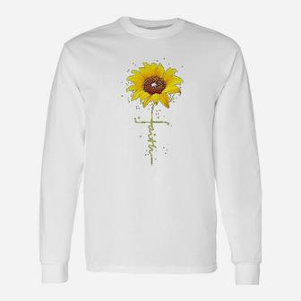 Sunflower Faith Print Fall Cute Casual Long Sleeve T-Shirt - Seseable