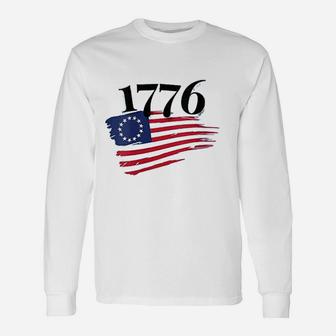 Tattered Betsy Ross Flag 1776 Proud American Veteran Protest Long Sleeve T-Shirt - Seseable