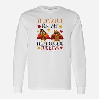 Thankful 1st Grade Turkey Teacher Thanksgiving Long Sleeve T-Shirt - Seseable
