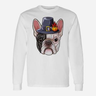 Thanksgiving For Boys Men French Bulldog Pilgrim Long Sleeve T-Shirt - Seseable