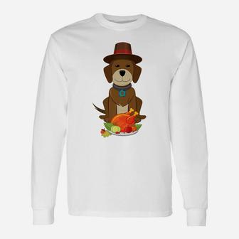 Thanksgiving Dog In Pilgrim Hat Turkey Long Sleeve T-Shirt - Seseable