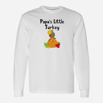 Thanksgiving Papas Little Turkey Cute Fall Long Sleeve T-Shirt - Seseable