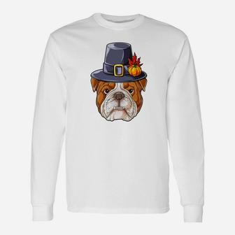 Thanksgiving s For Boys English Bulldog Pilgrim Long Sleeve T-Shirt - Seseable