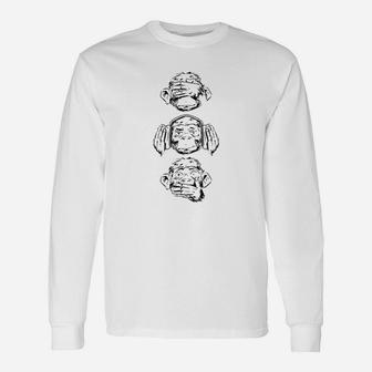 The Three Wise Monkeys Three Wise Monkeys Monkey Face Long Sleeve T-Shirt | Seseable CA