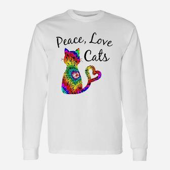 Tie Dye Cat Peace Love Cats Tie Dyed Kitty Cat Lovers Long Sleeve T-Shirt - Seseable