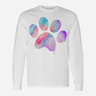 Turquoiseviolet Watercolor Paw Dog And Puppy Long Sleeve T-Shirt - Seseable