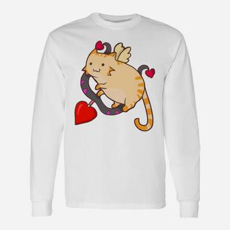 Valentines Day Cupid Cat Kitty Kitten For Women Long Sleeve T-Shirt - Seseable