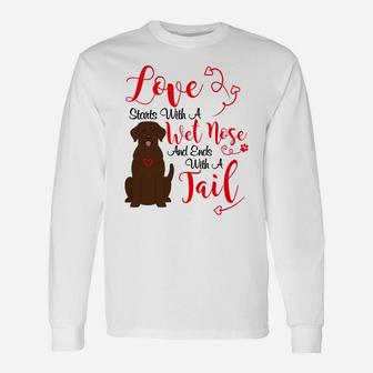 Valentines Day Dog Lover Chocolate Lab Labrador Long Sleeve T-Shirt - Seseable