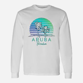 Vintage Aruba Beach Tropical Vibes Vacation Souvenir Long Sleeve T-Shirt - Seseable