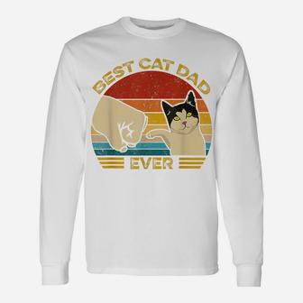 Vintage Best Cat Dad Ever Bump Fit Fist Father's Day T-shirt Long Sleeve T-Shirt - Seseable