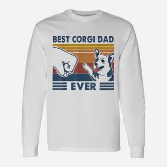 Vintage Best Corgi Dad Ever Fist Bump Corgi Lover Long Sleeve T-Shirt - Seseable