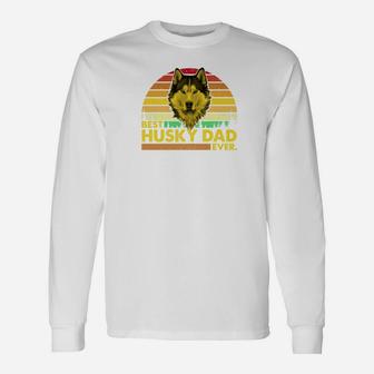 Vintage Best Husky Dad Ever Dog Daddy Father Long Sleeve T-Shirt - Seseable