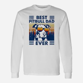 Vintage Best Pitbull Dad Ever Pit Bull Dog Lovers Long Sleeve T-Shirt - Seseable