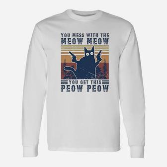 Vintage Black Cat You Mess With The Meow Meow Long Sleeve T-Shirt - Seseable