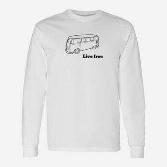 Vintage Bus Motiv Herren Langarmshirts Live Free, Freiheitsliebendes Design - Seseable