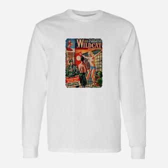 Vintage Comic Print Langarmshirts, Wildkatze Superhelden Design Unisex - Seseable