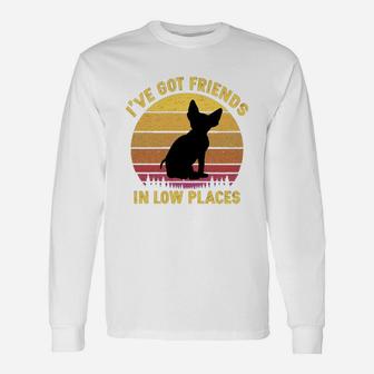 Vintage Devon Rex I Have Got Friends In Low Places Cat Lovers Long Sleeve T-Shirt - Seseable