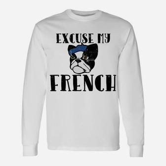 Vintage Excuse My French Bulldog French Long Sleeve T-Shirt - Seseable