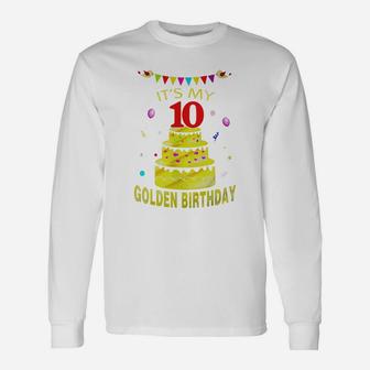 Vintage Golden Birthday Shirt It's My 10th Golden Birthday G Long Sleeve T-Shirt - Seseable
