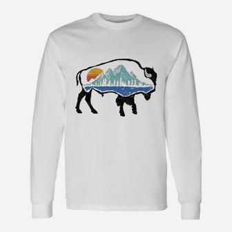 Vintage National Park Bison Landscape Buffalo Art Long Sleeve T-Shirt - Seseable