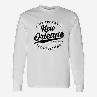 Vintage New Orleans Louisiana The Big Easy Black Text Long Sleeve T-Shirt - Seseable