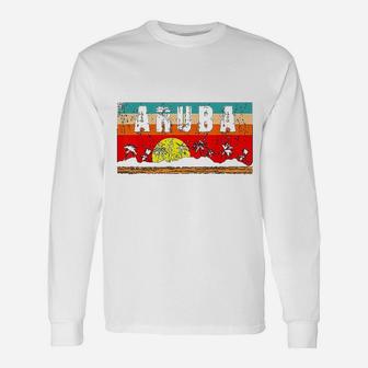 Vintage Relaxing Tropical Aruba Distressed Sandy Sunset Long Sleeve T-Shirt - Seseable