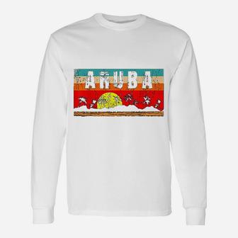 Vintage Relaxing Tropical Aruba Sandy Sunset Long Sleeve T-Shirt - Seseable