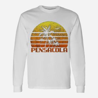 Vintage Retro Beach Vacation Pensacola Fl Sunset Long Sleeve T-Shirt - Seseable