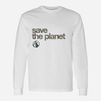 Vintage Save The Planet Save The Earth Distress Long Sleeve T-Shirt - Seseable