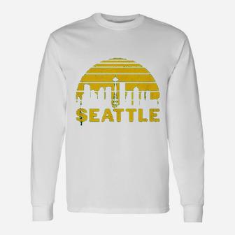 Vintage Seattle Washington Cityscape Retro Long Sleeve T-Shirt - Seseable