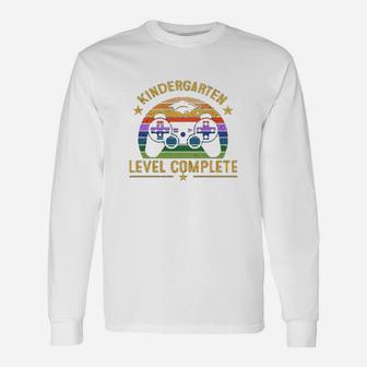 Vintage Video Gamer Kindergarten Level Complete Last Day Of School Long Sleeve T-Shirt - Seseable