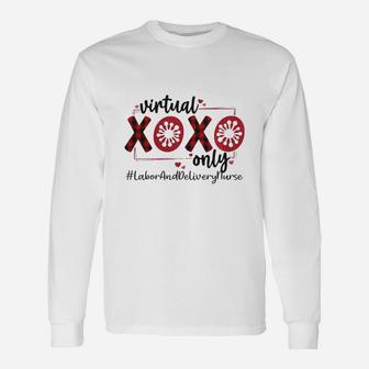 Vitual Xoxo Only Labor And Delivery Nurse Red Buffalo Plaid Nursing Job Title Long Sleeve T-Shirt - Seseable