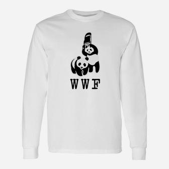 Weißes Langarmshirts mit Panda-Ringkämpfer, WWF Parodie-Design für Fans - Seseable