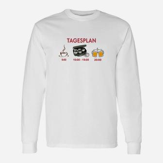 Weißes Langarmshirts mit Tagesplan Motiv: Kaffee, Gaming, Bier Icons - Seseable