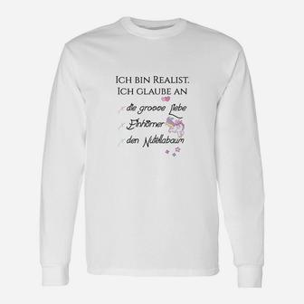 Weißes Langarmshirts Realist, große Liebe & Weihnachtsmann Spruch - Seseable