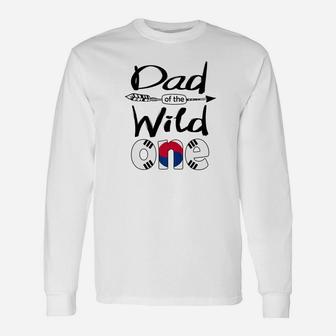 White Korean Dad Of The Wild One Birthday South Korea Flag Premium Long Sleeve T-Shirt - Seseable