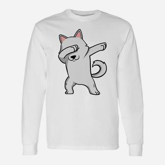 White Shiba Inu Dabbing Dog Dab Move Long Sleeve T-Shirt - Seseable