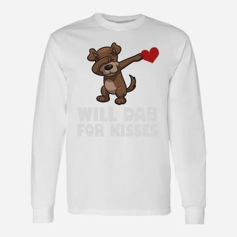 Will Dab For Kisses Valentines Day Dabbing Dog Long Sleeve T-Shirt - Seseable