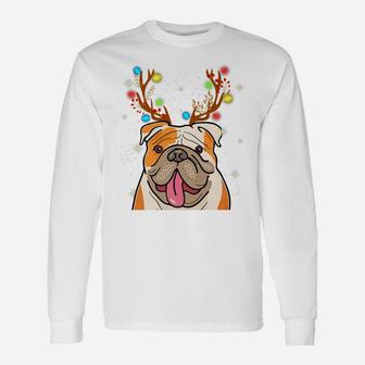 Xmas Bulldogs With Antlers Christmas Xmas Tee Long Sleeve T-Shirt - Seseable
