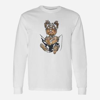 Yorkie Puppy In Pocket Long Sleeve T-Shirt - Seseable