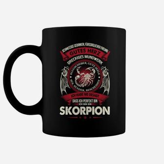 Schwarzes Tassen mit Skorpion-Motiv & Spruch: Gutes Herz, Scharfer Stachel - Seseable