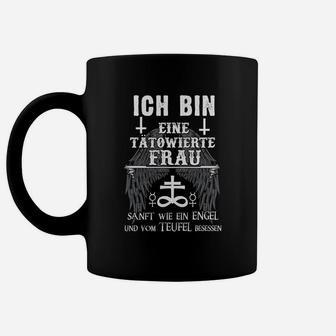 Tätowierte Frau Tassen, Schwarzes Tee mit Engel & Teufel Spruch - Seseable