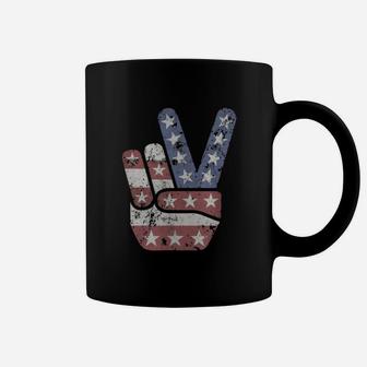 4th Of July Peace Sign American Flag Hand Us Vintage Shirt Coffee Mug - Seseable