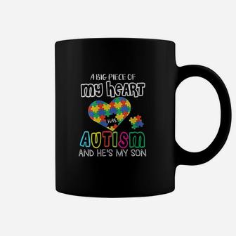 A Big Piece Of My Heart Has And He Is My Son Dad Mom Coffee Mug - Seseable