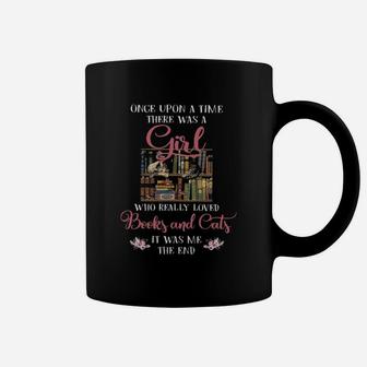 A Girl Who Really Loved Books And Cats Coffee Mug - Seseable