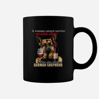 A Woman Cannot Survive On Wine And German Shepherd Shirts Coffee Mug - Seseable