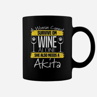 Akita And Wine Funny Gift For Akita Dog Moms Coffee Mug - Seseable