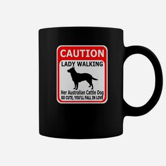 Amusing Cattle Dog Caution Lady Walking Coffee Mug - Seseable