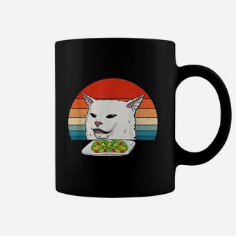 Angry Women Yelling At Confused Cat At Dinner Table Meme Coffee Mug - Seseable
