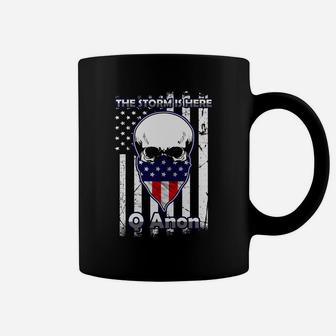 Anon T-shirt American Flag Skull The Storm Is Here Coffee Mug - Seseable